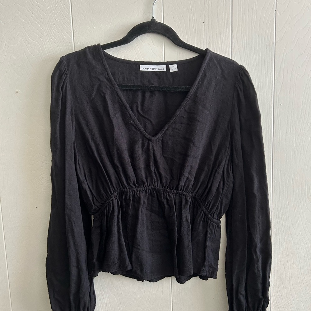 And Now This Black Smocked Peplum Blouse